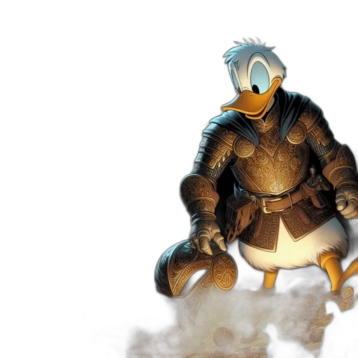 concept art, fantasy art, 3d render, comic book art, large, armored, duck, stands transparent PNG cut-out