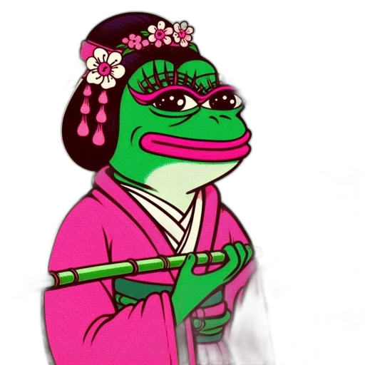 dress, staff, jewelry, jacket, vaporwave, photorealistic, illustrated, frog transparent PNG cut-out