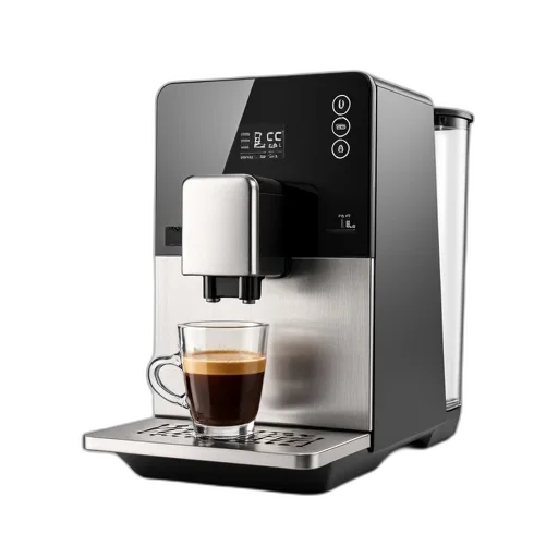 modern, stainless, steel, coffee, machine, sleek, design, digital transparent PNG cut-out
