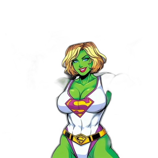 comic book art, concept art, fantasy art, cartoon, green, green-skinned, female, superhero transparent PNG cut-out
