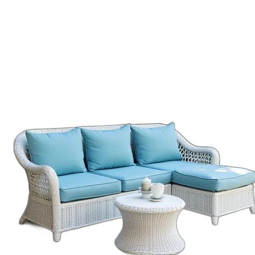 furniture, 3d render, photorealistic, blue, pastel, monochrome, white, wicker transparent PNG cut-out