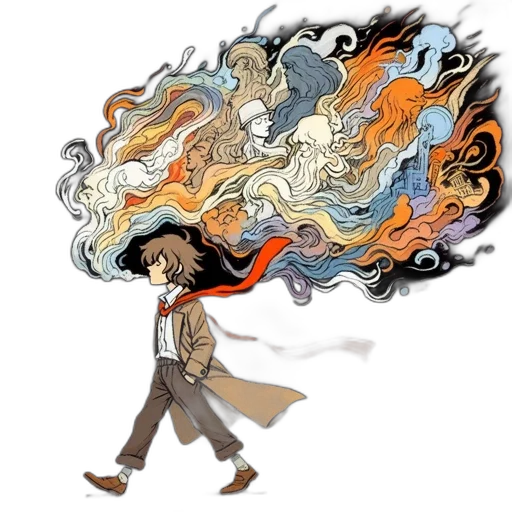 concept art, comic book art, fantasy art, cartoon, fire, outer space, young, character transparent PNG cut-out