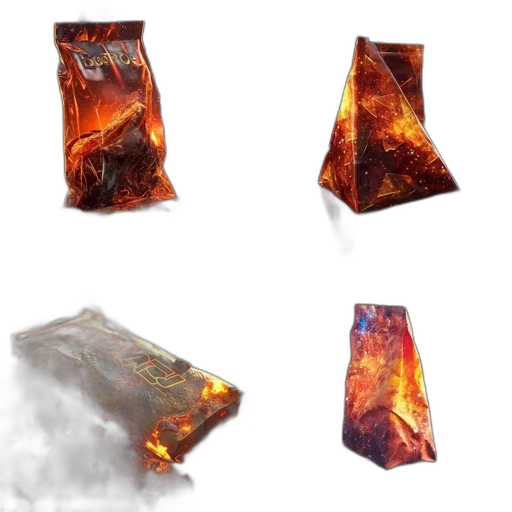 weapon, food, jewelry, dragon, concept art, 3d render, fire, four transparent PNG cut-out