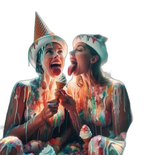 hat, crown, 3d render, fire, neon lights, two, women, ice transparent PNG cut-out
