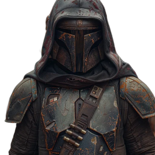mask, jacket, staff, weapon, concept art, fantasy art, 3d render, photorealistic transparent PNG cut-out