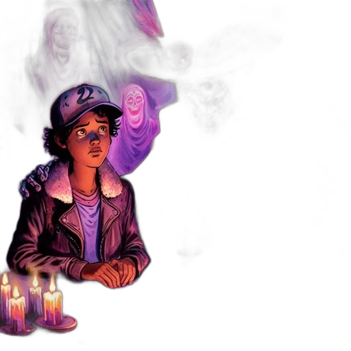 concept art, comic book art, fantasy art, fire, young, boy, dark, hair transparent PNG cut-out