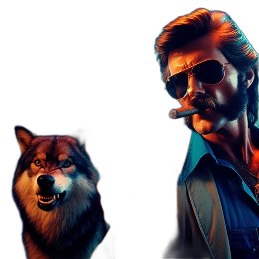 animal, jacket, concept art, comic book art, pixel art, photorealistic, man, mustache transparent PNG cut-out