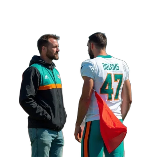 jacket, staff, man, white, jersey, number, word, dolphins transparent PNG cut-out
