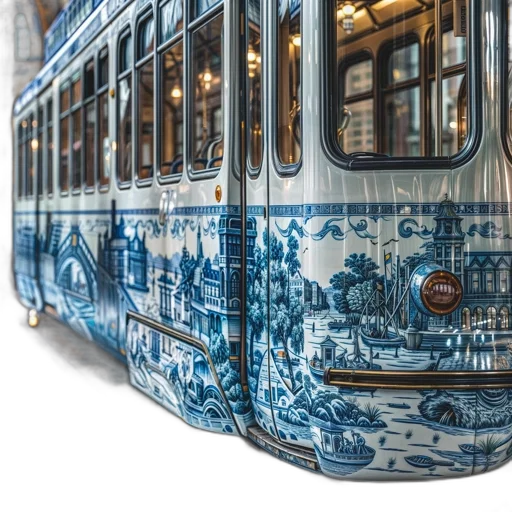 car, photorealistic, concept art, 3d render, blue, tram, intricate, white transparent PNG cut-out