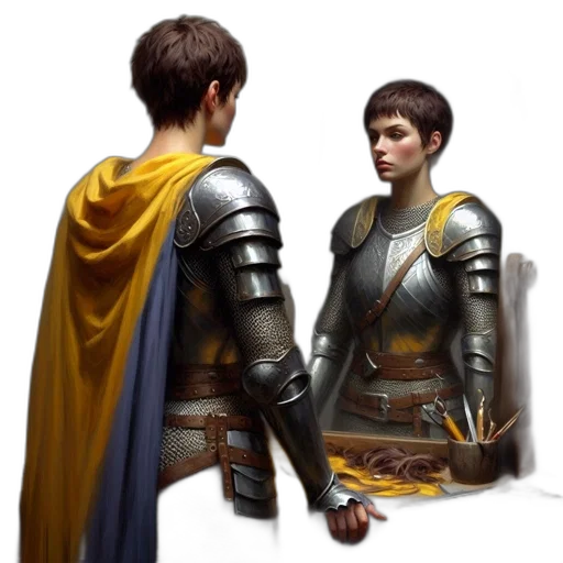 sword, fantasy art, concept art, photorealistic, 3d render, golden, young, woman transparent PNG cut-out