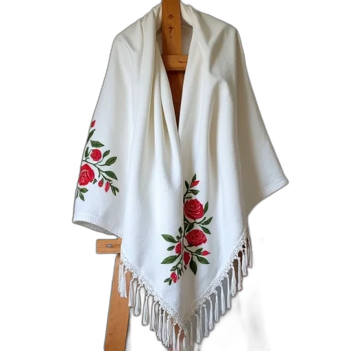 jacket, dress, white, shawl, floral, embroidery, design, draped transparent PNG cut-out