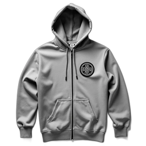 jacket, 3d render, monochrome, grey, hoodie, front, zipper, circular transparent PNG cut-out