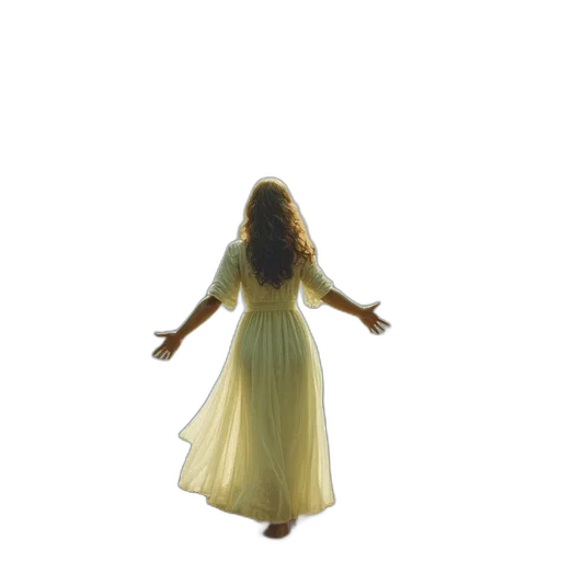dress, hair, creature, staff, 3d render, concept art, photorealistic, oil painting transparent PNG cut-out