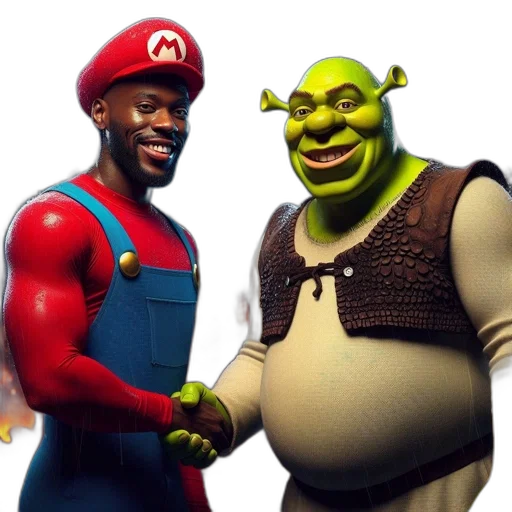 mask, concept art, 3d render, comic book art, fantasy art, mario, shrek, stand transparent PNG cut-out