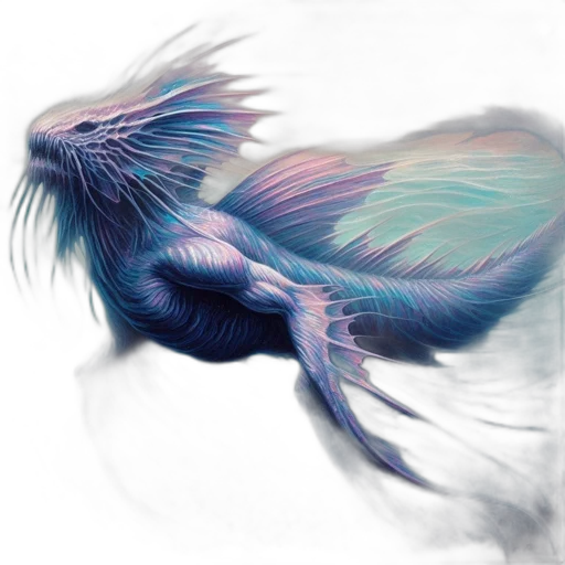 dragon, creature, animal, hair, fantasy art, concept art, watercolor, photorealistic transparent PNG cut-out
