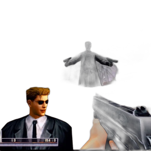 jacket, weapon, robot, mask, vaporwave, concept art, 3d render, fire transparent PNG cut-out