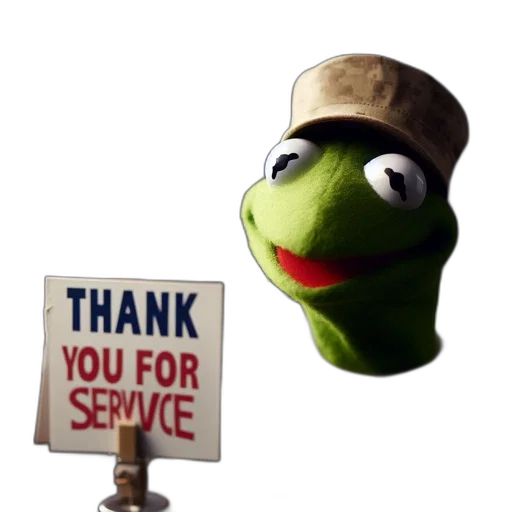 staff, hat, robot, 3d render, kermit, frog, dressed, military transparent PNG cut-out