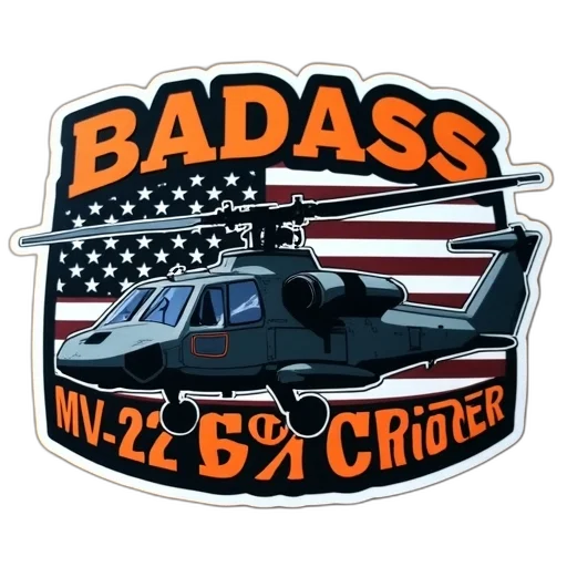 cartoon, sticker, featuring, helicopter, words, badass, mv-22, osprey transparent PNG cut-out