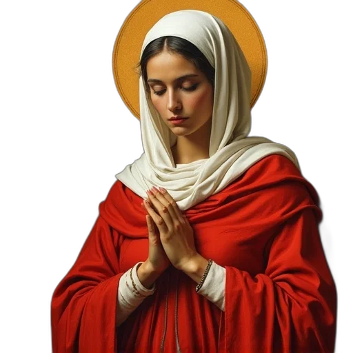 photorealistic, oil painting, red, religious, icon, painting, woman, robe transparent PNG cut-out