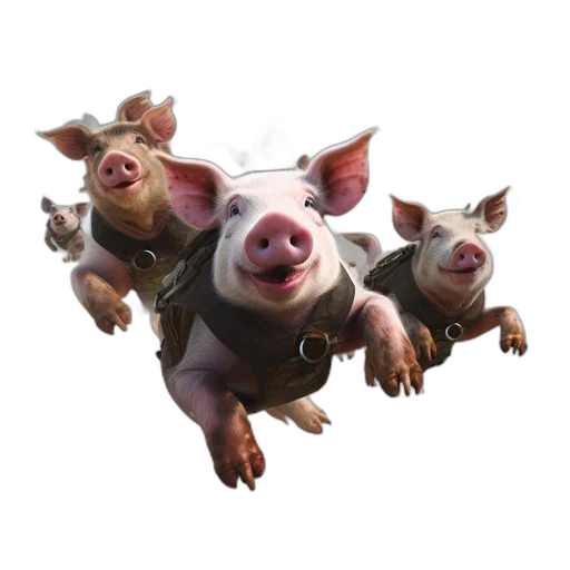animal, 3d render, concept art, photorealistic, picture, portrays, flying, pigs transparent PNG cut-out