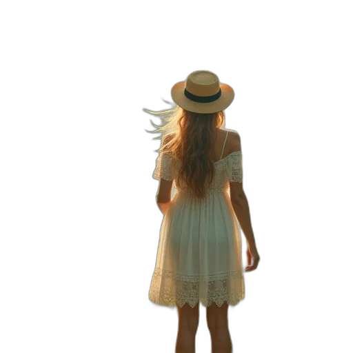 dress, hat, hair, staff transparent PNG cut-out