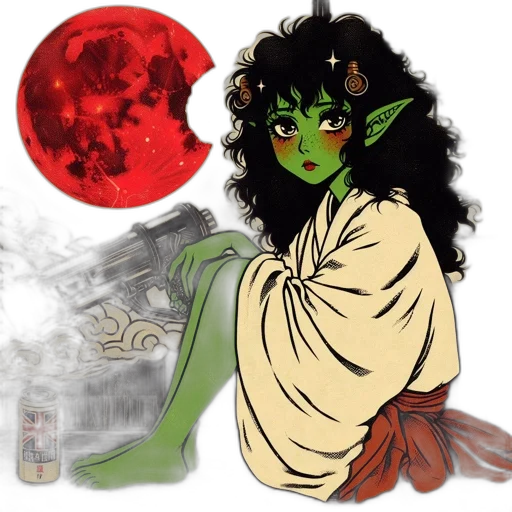 fantasy art, concept art, comic book art, watercolor, outer space, fire, green, red transparent PNG cut-out