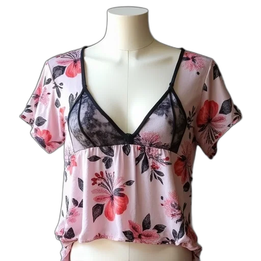 dress, woman, blouse, floral, pattern, displayed, mannequin, has transparent PNG cut-out