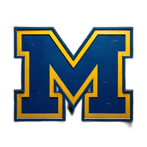 blue, gold, michigan, logo, displayed, wooden, surface transparent PNG cut-out