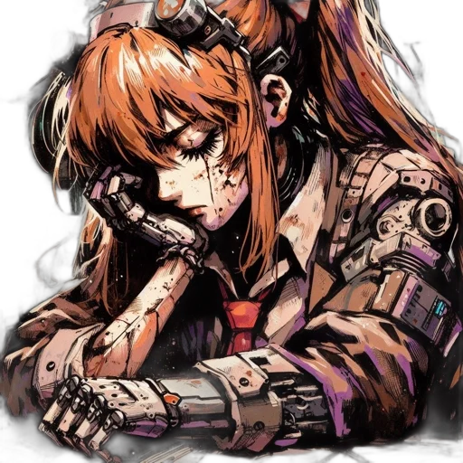 face, weapon, cyberpunk, comic book art, anime, concept art, fire, dark transparent PNG cut-out