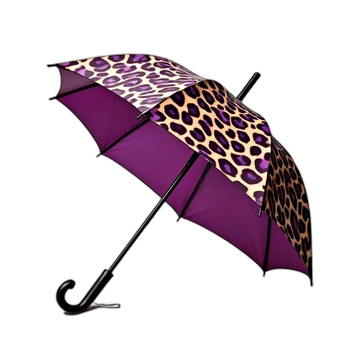 umbrella, staff, colorful, leopard, print, black, handle, purple transparent PNG cut-out