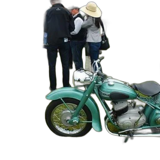 3d render, green, vintage, motorcycle, display, outdoor, event, people transparent PNG cut-out