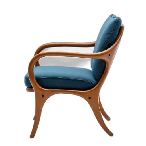 furniture, 3d render, wooden, chair, curved, backrest, seat, featuring transparent PNG cut-out