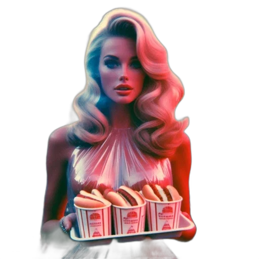 dress, food, hair, jacket, vaporwave, concept art, 3d render, photorealistic transparent PNG cut-out