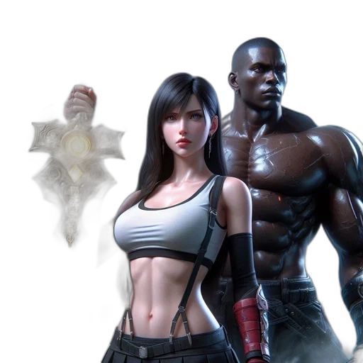 concept art, comic book art, fantasy art, 3d render, two, characters, stand, before transparent PNG cut-out