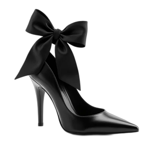 shoes, monochrome, black, high-heeled, shoe, pointed, toe, ribbon transparent PNG cut-out