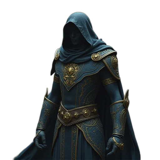 sword, jacket, mask, staff, concept art, fantasy art, 3d render, comic book art transparent PNG cut-out