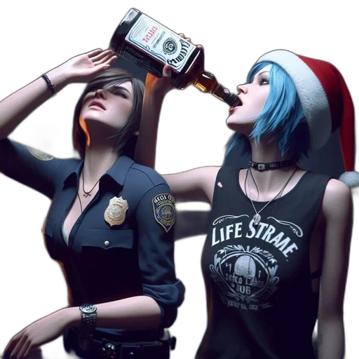 bottle, concept art, cyberpunk, photorealistic, 3d render, neon lights, two, female transparent PNG cut-out