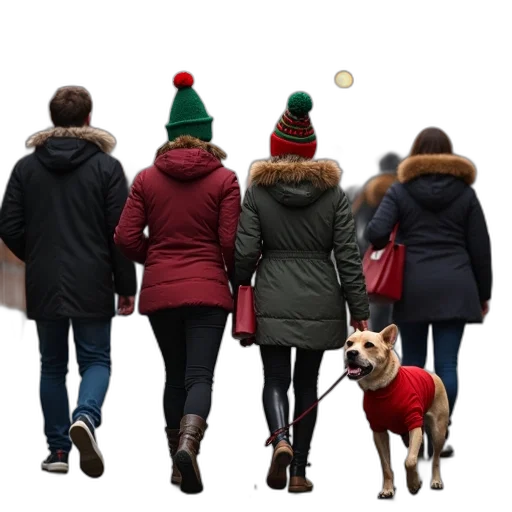 hat, jacket, staff, 3d render, concept art, city street, red, group transparent PNG cut-out
