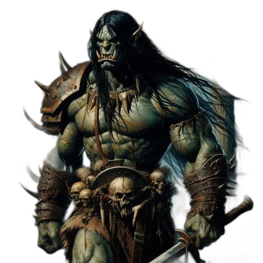 fantasy art, concept art, comic book art, photorealistic, green, muscular, orc, warrior transparent PNG cut-out