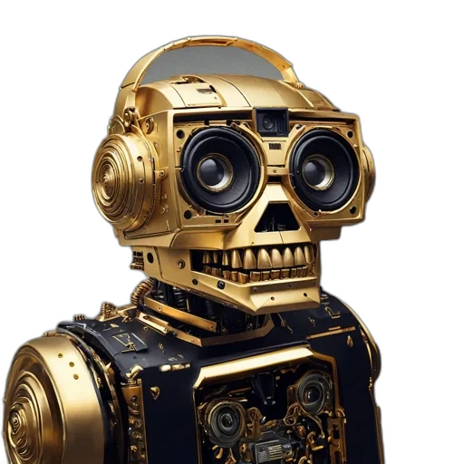 robot, mask, face, animal, 3d render, concept art, cyberpunk, golden transparent PNG cut-out