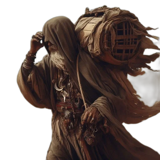 mask, staff, creature, weapon, concept art, fantasy art, photorealistic, comic book art transparent PNG cut-out