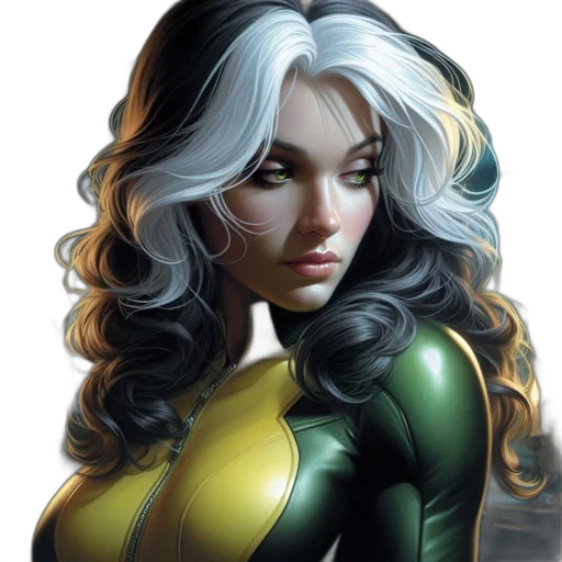 comic book art, fantasy art, concept art, photorealistic, green, golden, portrait, woman transparent PNG cut-out