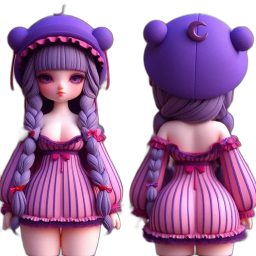 3d render, concept art, fantasy art, pastel, anime-styled, female, figure, large transparent PNG cut-out