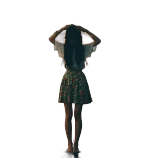 dress, umbrella, jacket, hair, 3d render, concept art, photorealistic, pixel art transparent PNG cut-out