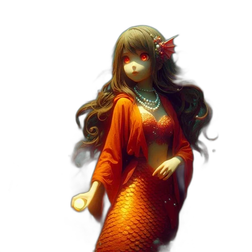 dress, creature, fantasy art, concept art, pixel art, photorealistic, underwater, red transparent PNG cut-out