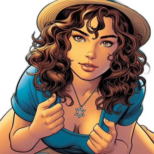 jewelry, comic book art, cartoon, concept art, young, woman, curly, brown transparent PNG cut-out