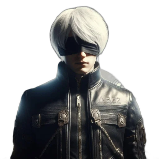 jacket, face, mask, hat, concept art, cyberpunk, 3d render, photorealistic transparent PNG cut-out
