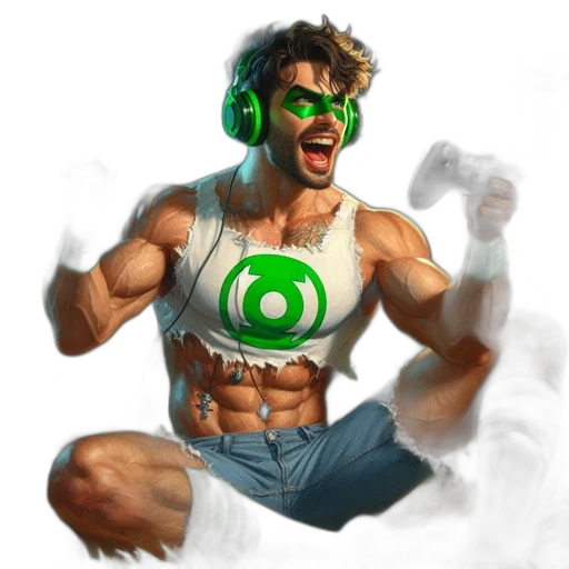 comic book art, concept art, fantasy art, pixel art, green, muscular, man, wearing transparent PNG cut-out