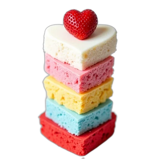 food, 3d render, colorful, pastel, stack, heart-shaped, cakes, white transparent PNG cut-out
