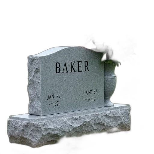 3d render, headstone, name, baker, engraved, accompanied, dates, jan transparent PNG cut-out
